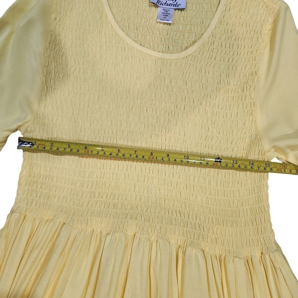 Vintage Maxi Smock Pocket Dress Anthony Richard's Yellow Ruched Bodice Size L - Picture 3 of 8